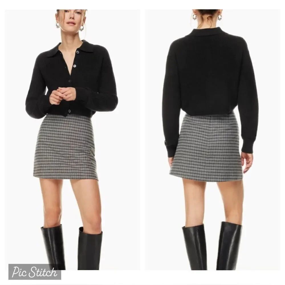 Aritzia Wilfred mini skirt Classic Black Gray Houndstooth Skirt wool cashmere